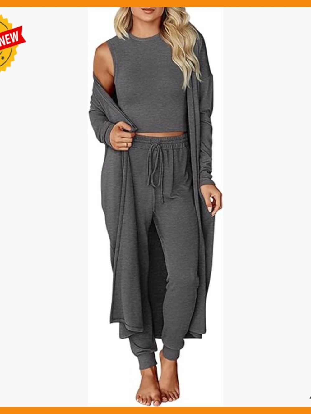 3 Piece Lounge Set with Cardigan Tank Top Jogger Pants Size XL